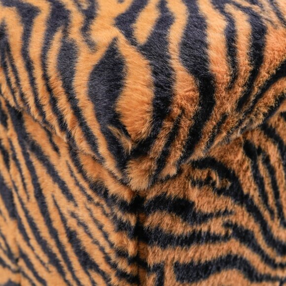 Go-Poufs Knock-Down Small Cube Faux Fur Storage Ottoman | Tiger Tan/White - Picture 4 of 5